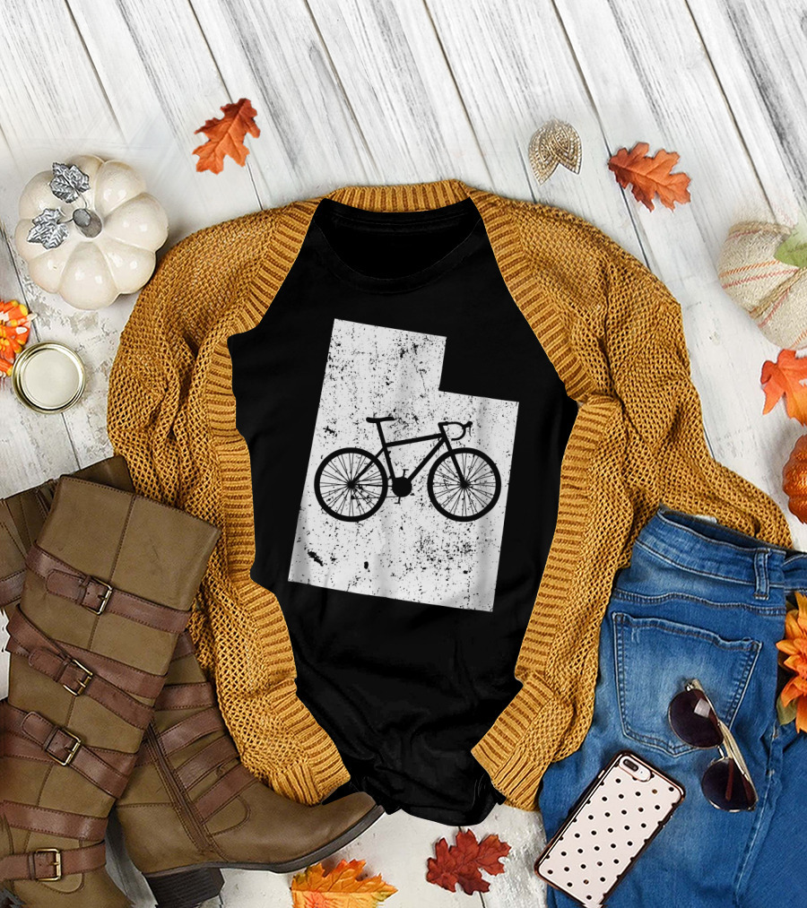 Vintage Utah Bicycle Silhouette Unique Cycling Print T-Shirt