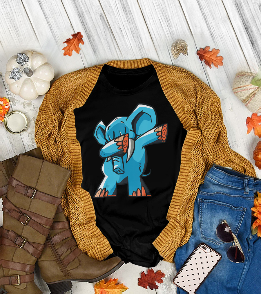 Dabbing Elephant Dab Blue Cartoon T-Shirt