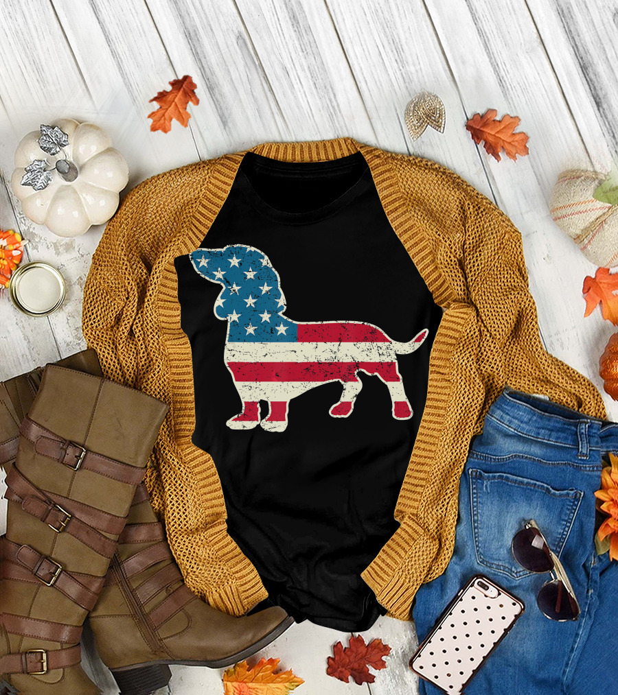 Dachshund 4th of July American Flag T-Shirt