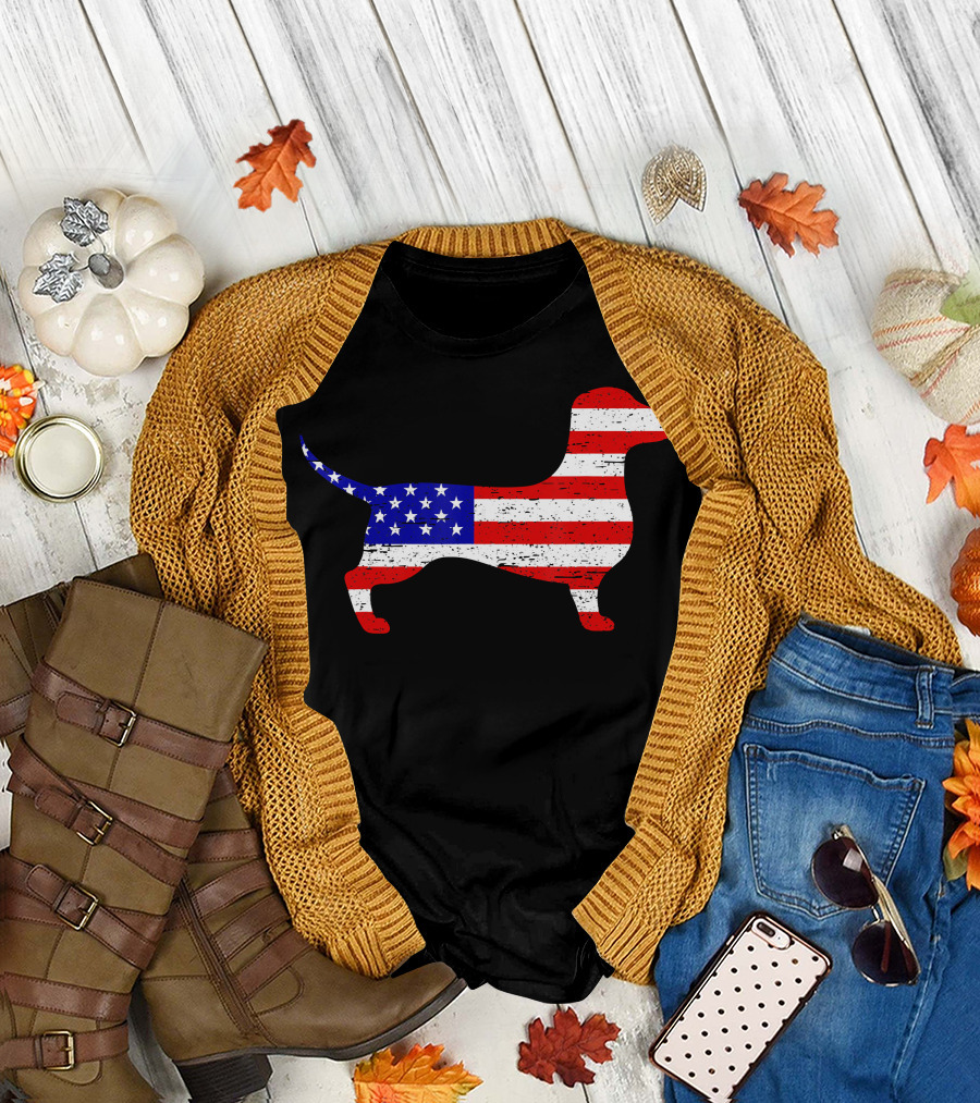 Dachshund American Flag 4th of July USA T-Shirt