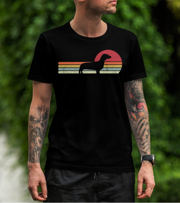 Retro Dachshund Sunset Stripe T-Shirt