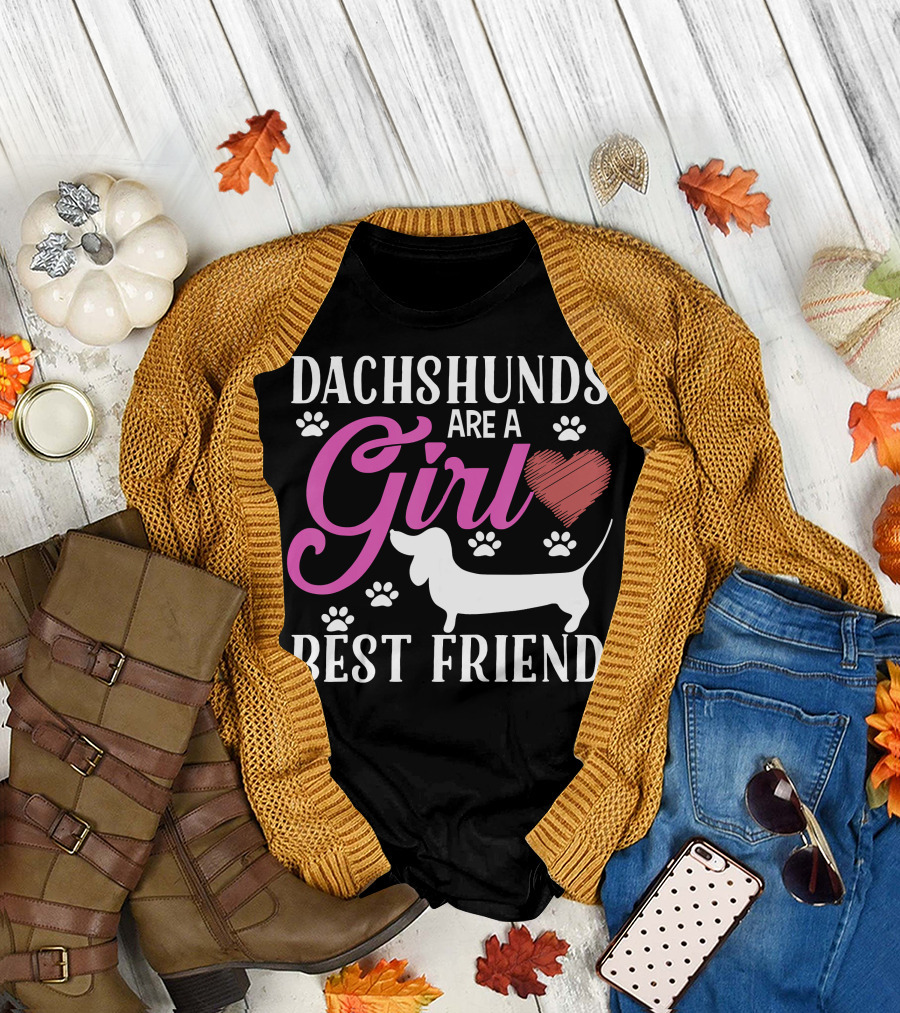 Dachshunds Are a Girl's Best Friend Heart with Paw Prints T-Shirt