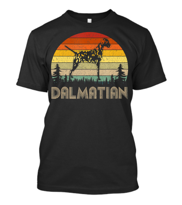 Dalmatian Vintage Dog Rainbow Sunset Retro 70's Forest Stripes T-Shirt