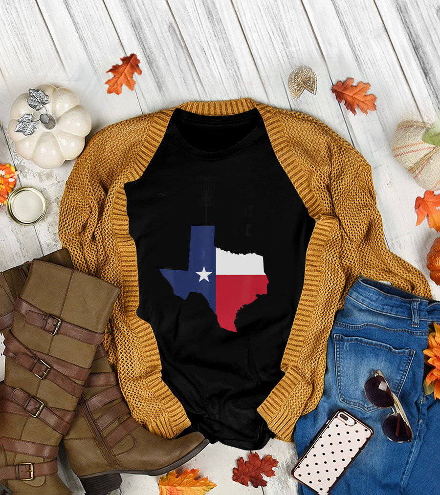 Texas Disc Golf with State Flag and Longhorn Basket T-Shirt