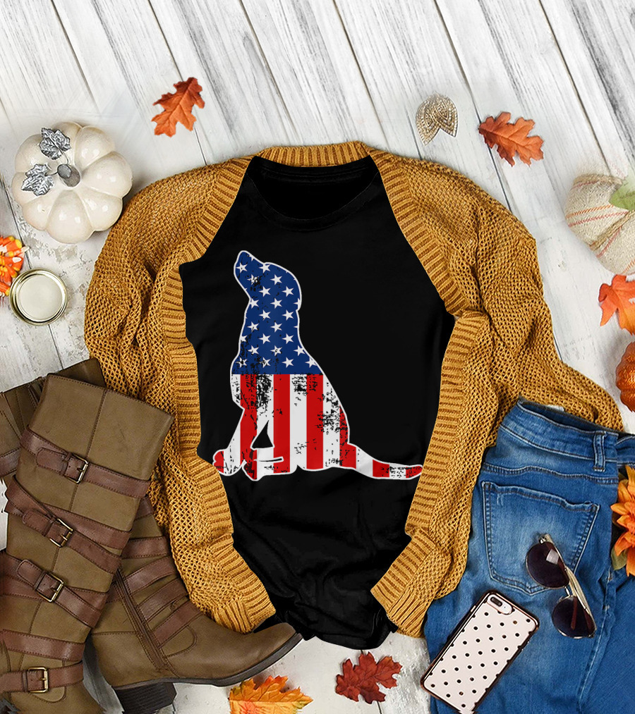 Labrador Dog American Flag Independence T-Shirt