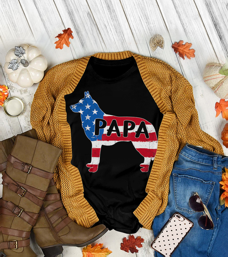 4th of July American Flag PaPa Husky Dog Independence Day T-Shirt