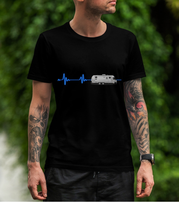 A Great Airstream With A Blue Heartbeat Line T-Shirt