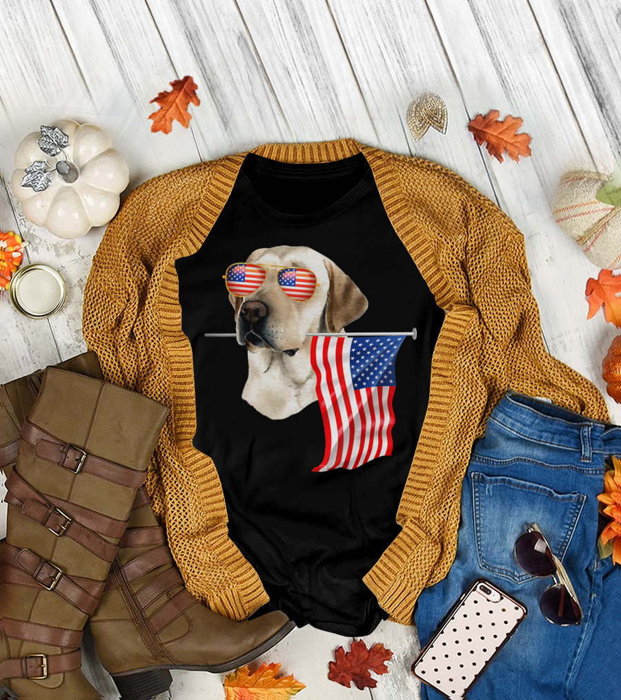 American Flag Labrador Retriever Sunglasses and Flag T-Shirt