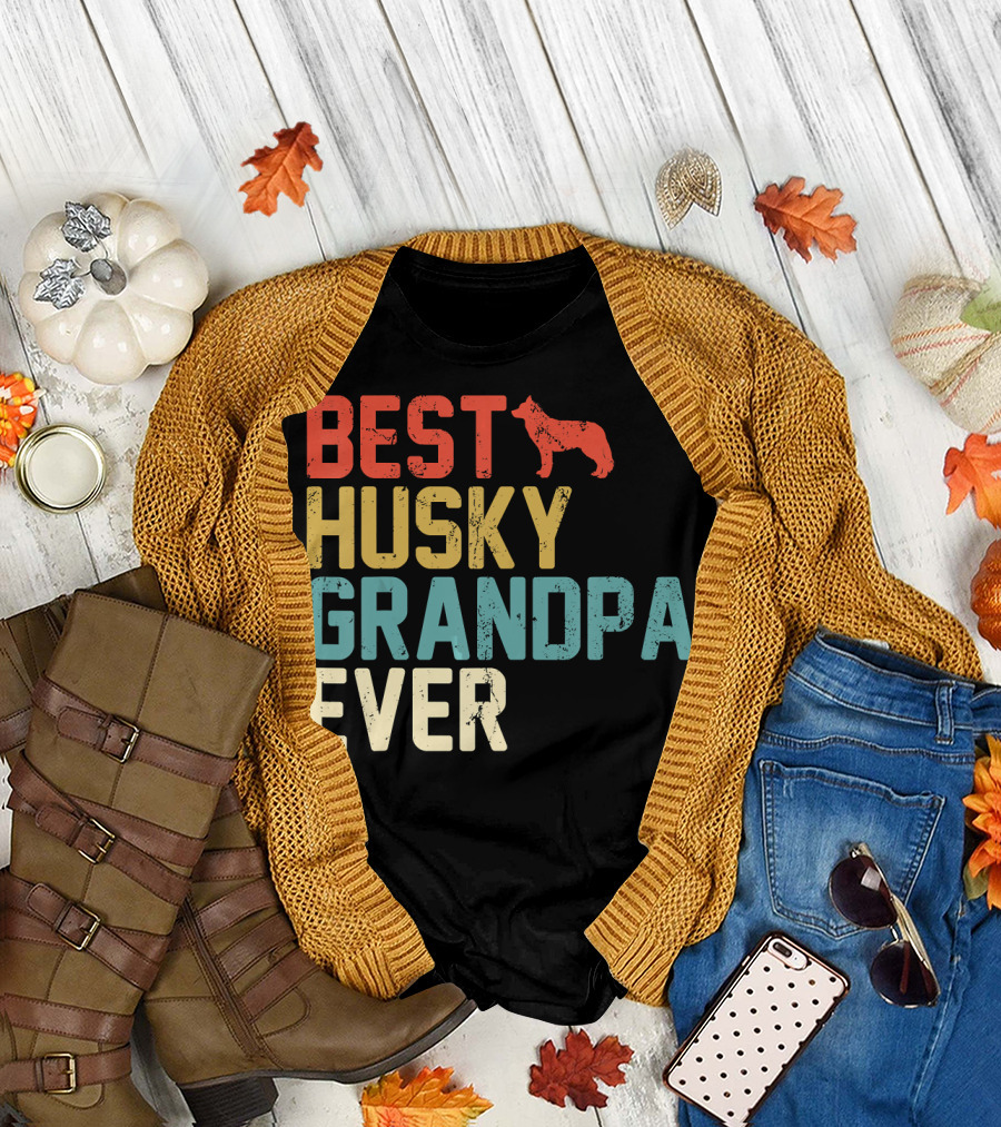 Best Husky Grandpa Ever Retro Grandp Dog T-Shirt