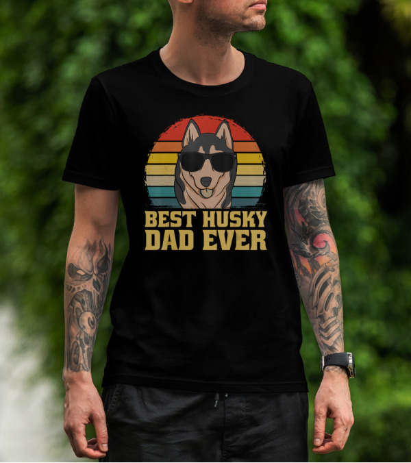 Best Husky Dog Dad Ever Retro Sunglasses T-Shirt