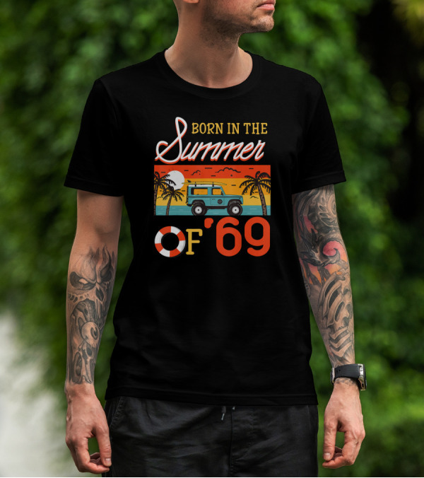 Born In The Summer Of '69 Beach Adventure With Sunset And Surf Van T-Shirt