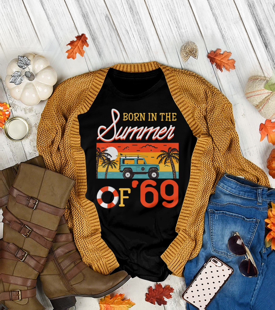 Born In The Summer Of '69 Beach Adventure with Sunset and Surf Van T-Shirt