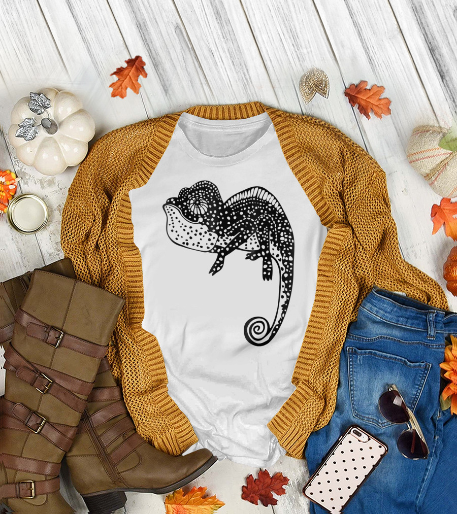 Chameleon Lizard Reptile Iguana Black T-Shirt
