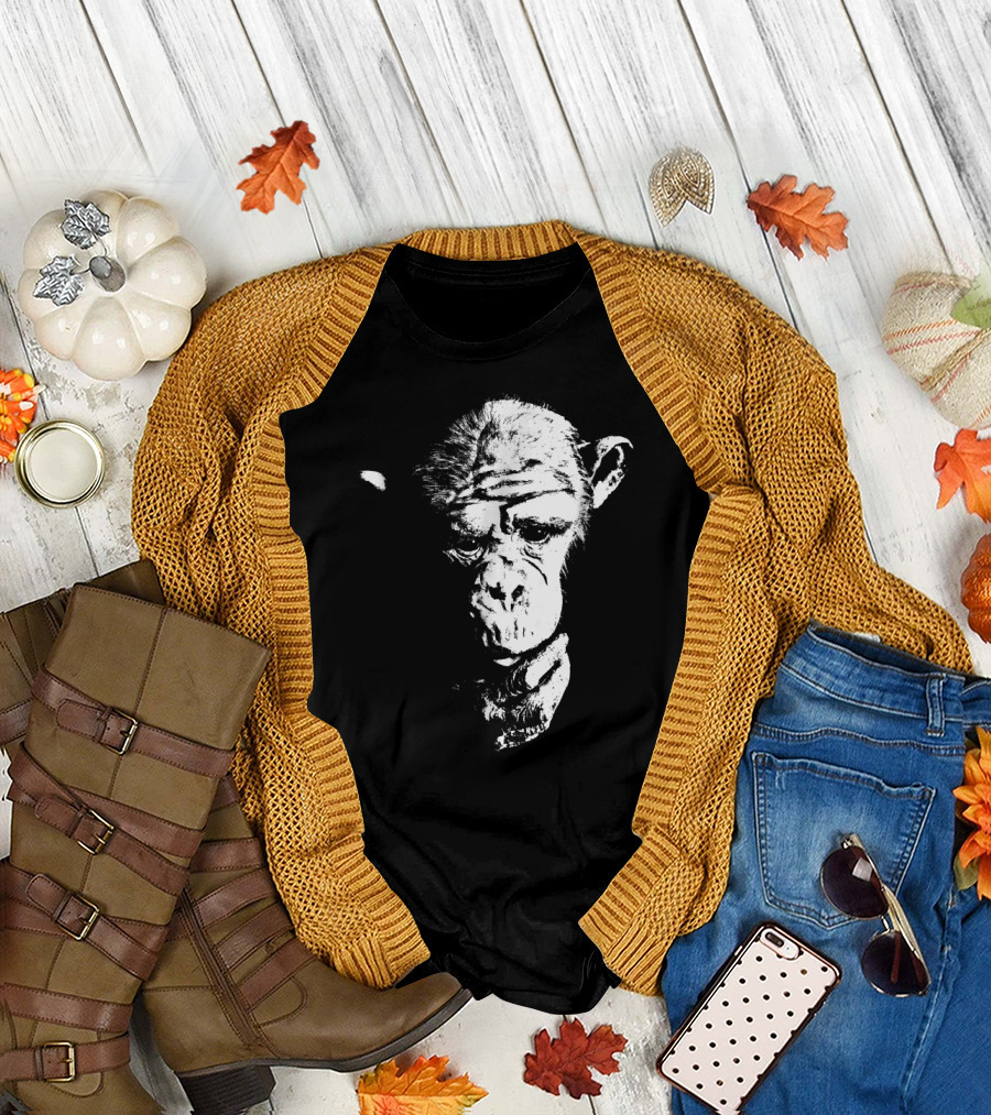Chimpanzee Thinking Monkey Ape Contemplative Pose T-Shirt