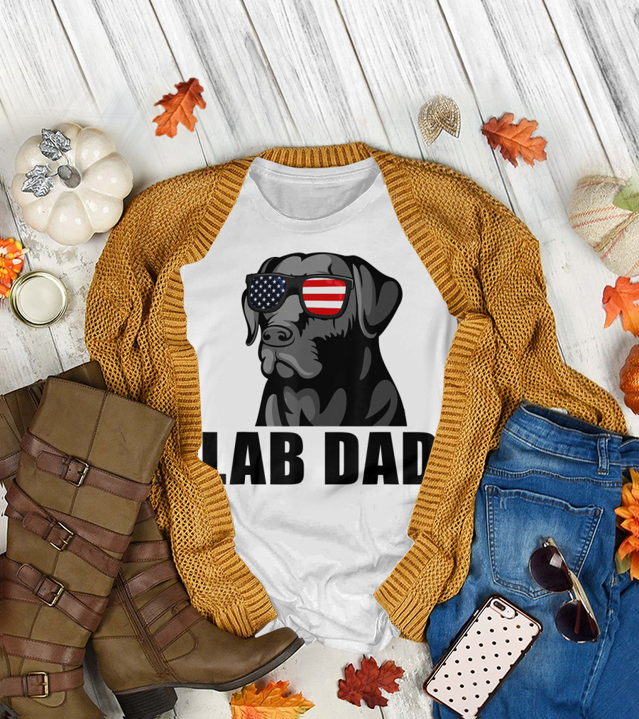 Chocolate Labrador American Flag Sunglasses Lab Dad T-Shirt