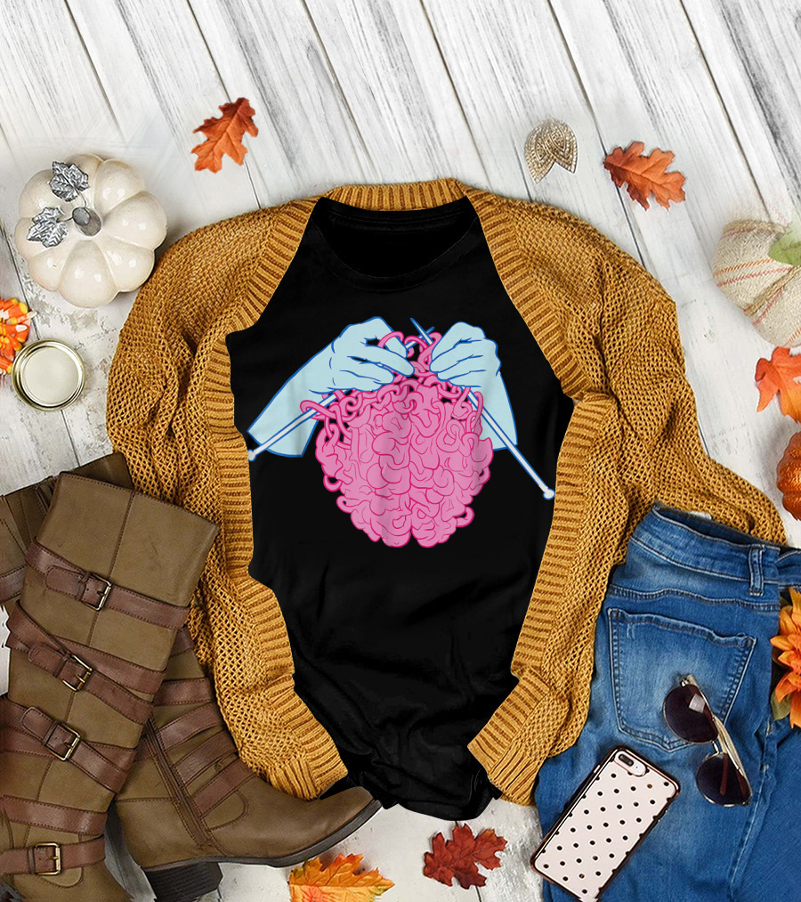 Cute Brain Knitting for Nurse Hands Yarn Needles T-Shirt