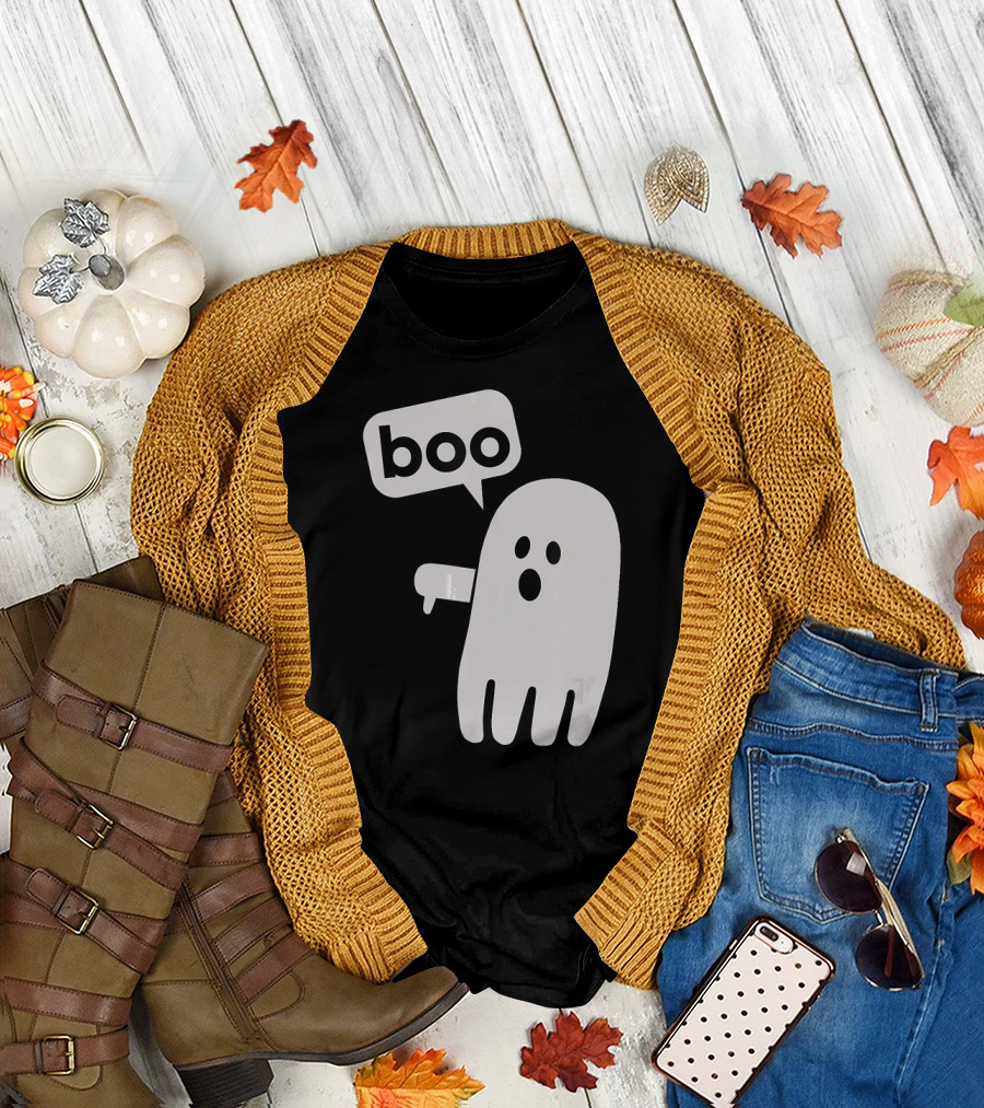 Boo Thumbs Down Disapproving Ghost Speech Bubble T-Shirt