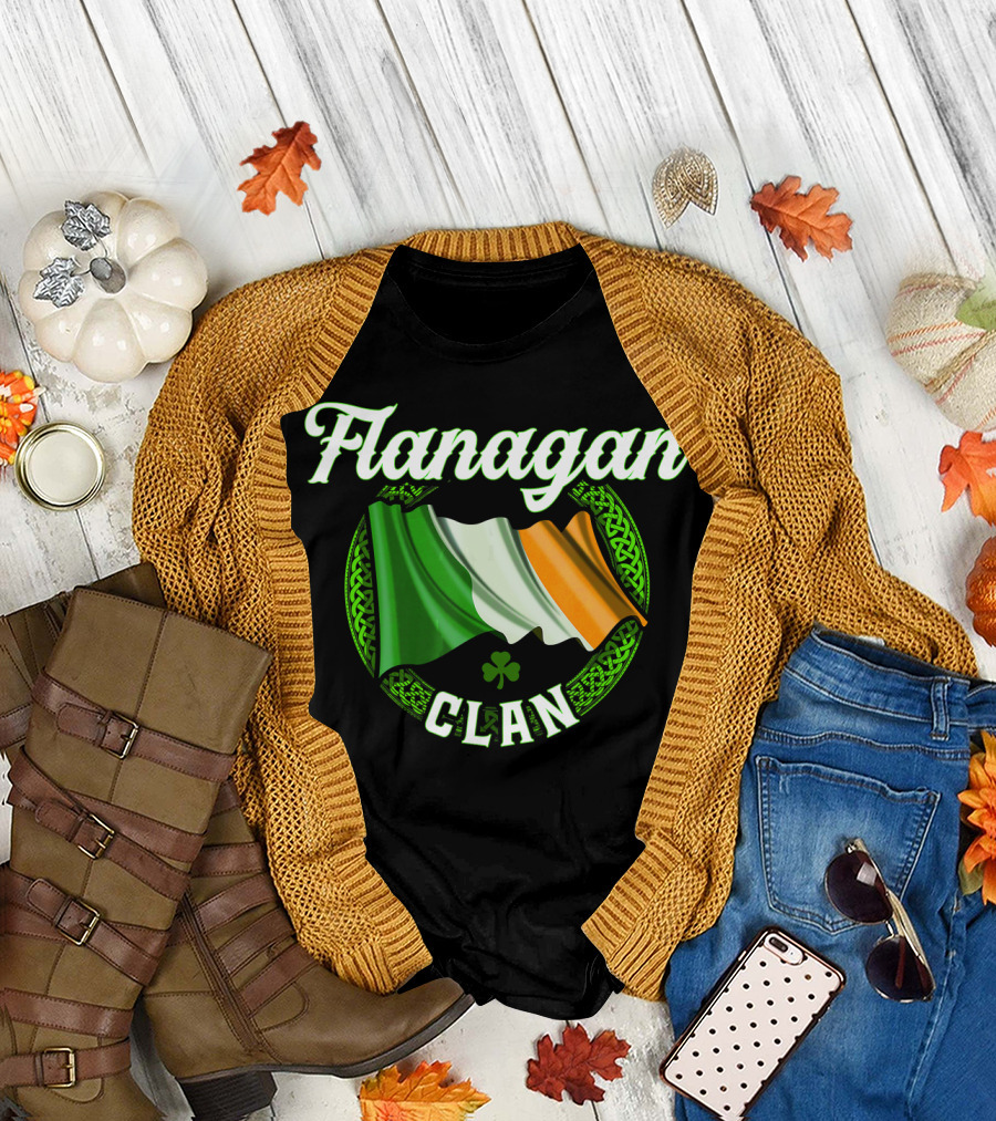 Flanagan Clan Irish Flag and Shamrock T-Shirt