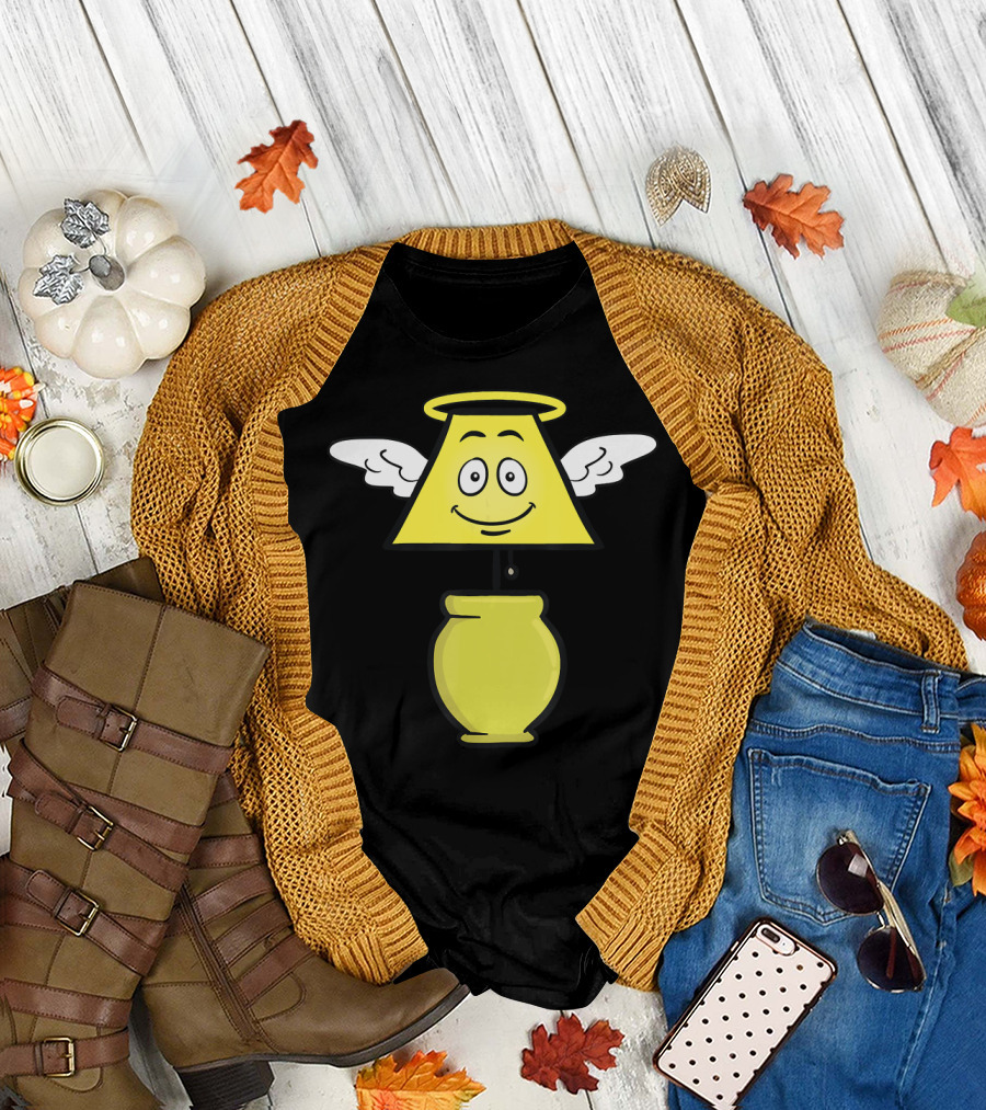 Flying Angel Lamp Smiling Face with Halo and Wings T-Shirt