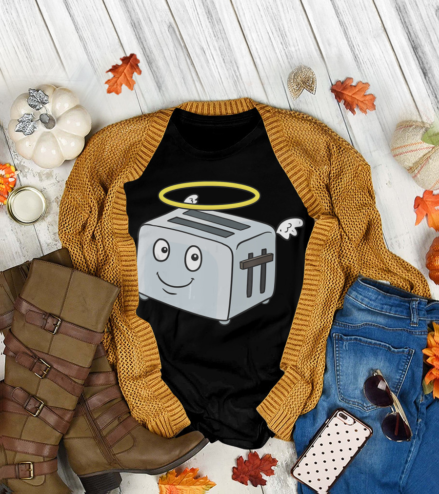 Flying Toaster Smiling Face with Halo and Wings T-Shirt