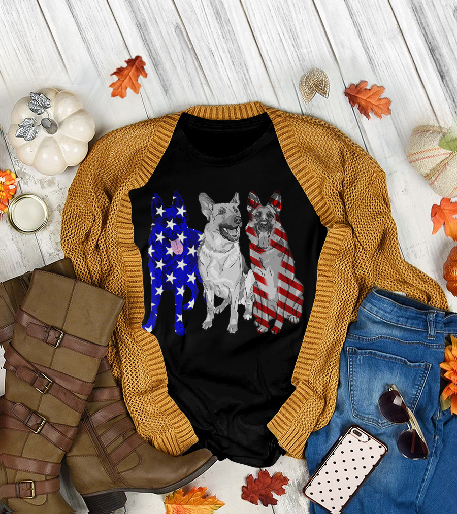 German Shepherd Trio with Patriotic US American Flag Colors T-Shirt
