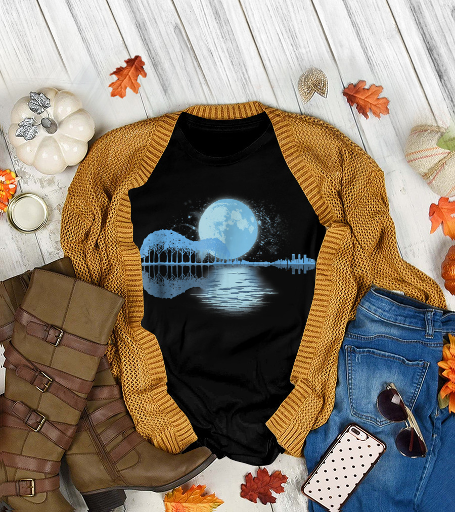 Guitar Nature Acoustic Moonlight Reflection T-Shirt