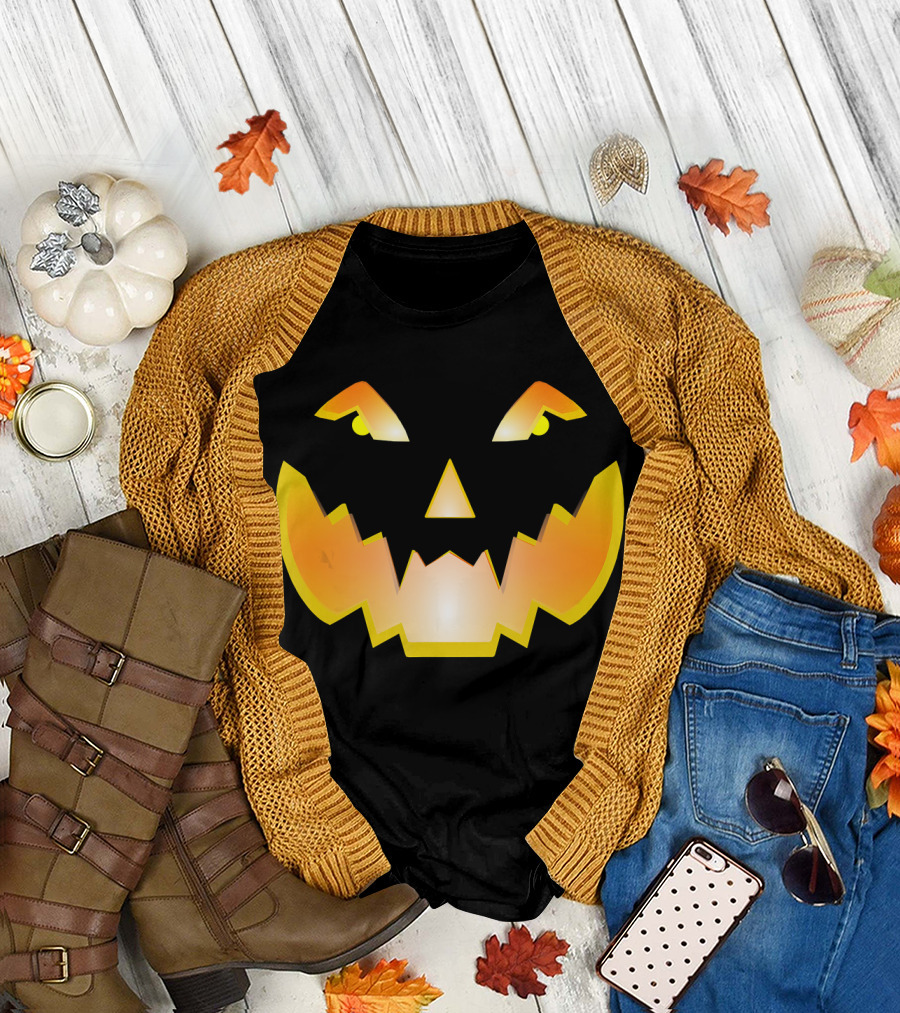 Halloween Pumpkin Scary Face Glowing Jack O'Lantern T-Shirt
