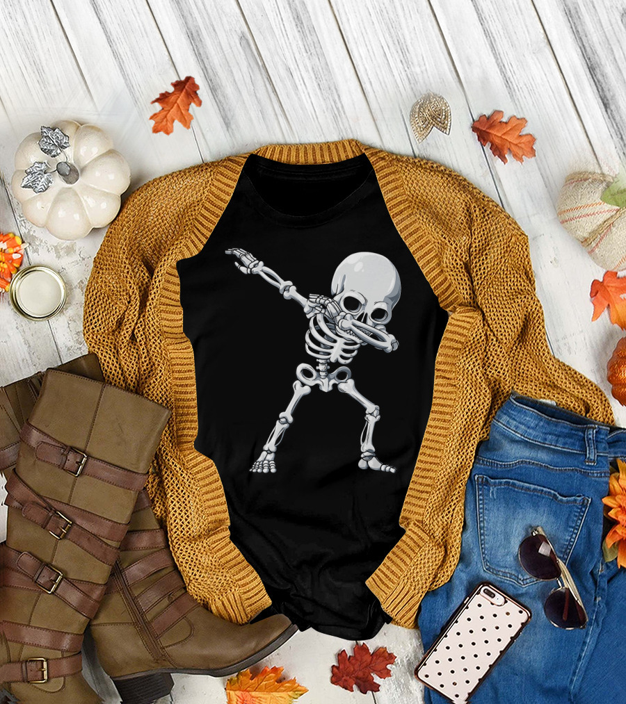 Halloween Kids Dabbing Skeleton Iconic Dance Pose T-Shirt