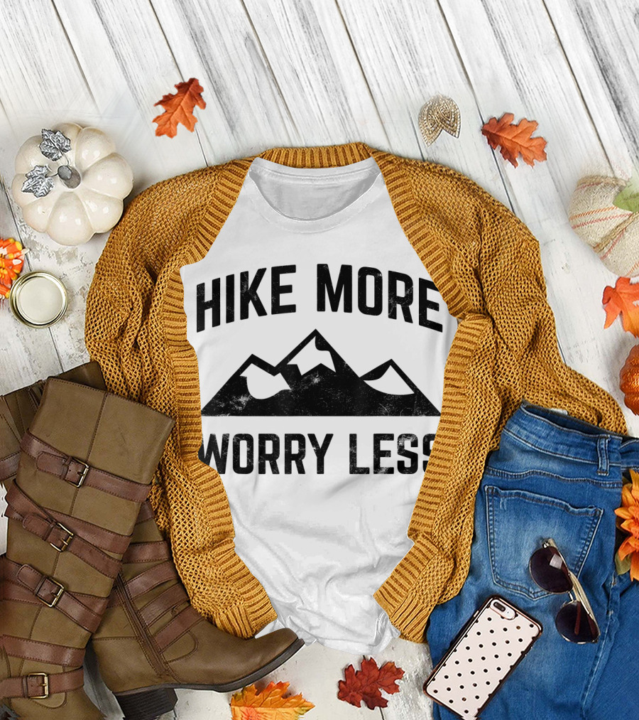 Hike More Worry Less Mountain Adventure Enthusiast T-Shirt