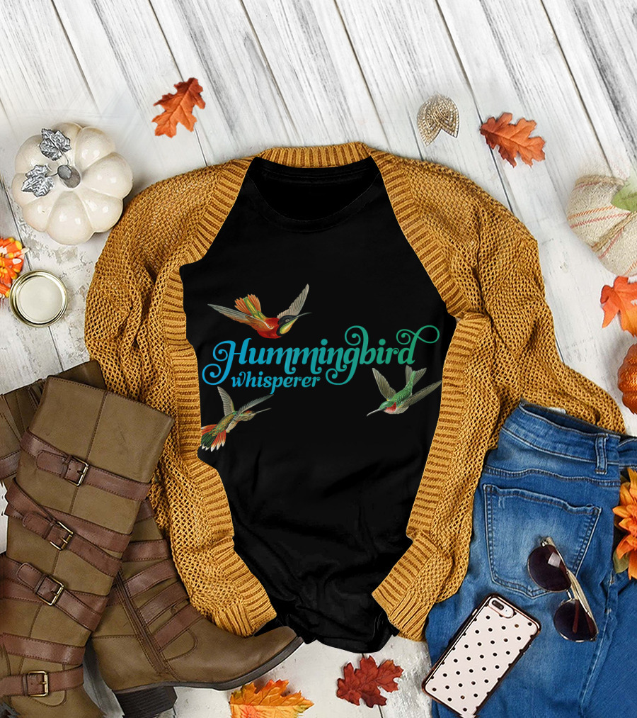 Hummingbird Whisperer with Colorful Hummingbirds in Flight T-Shirt