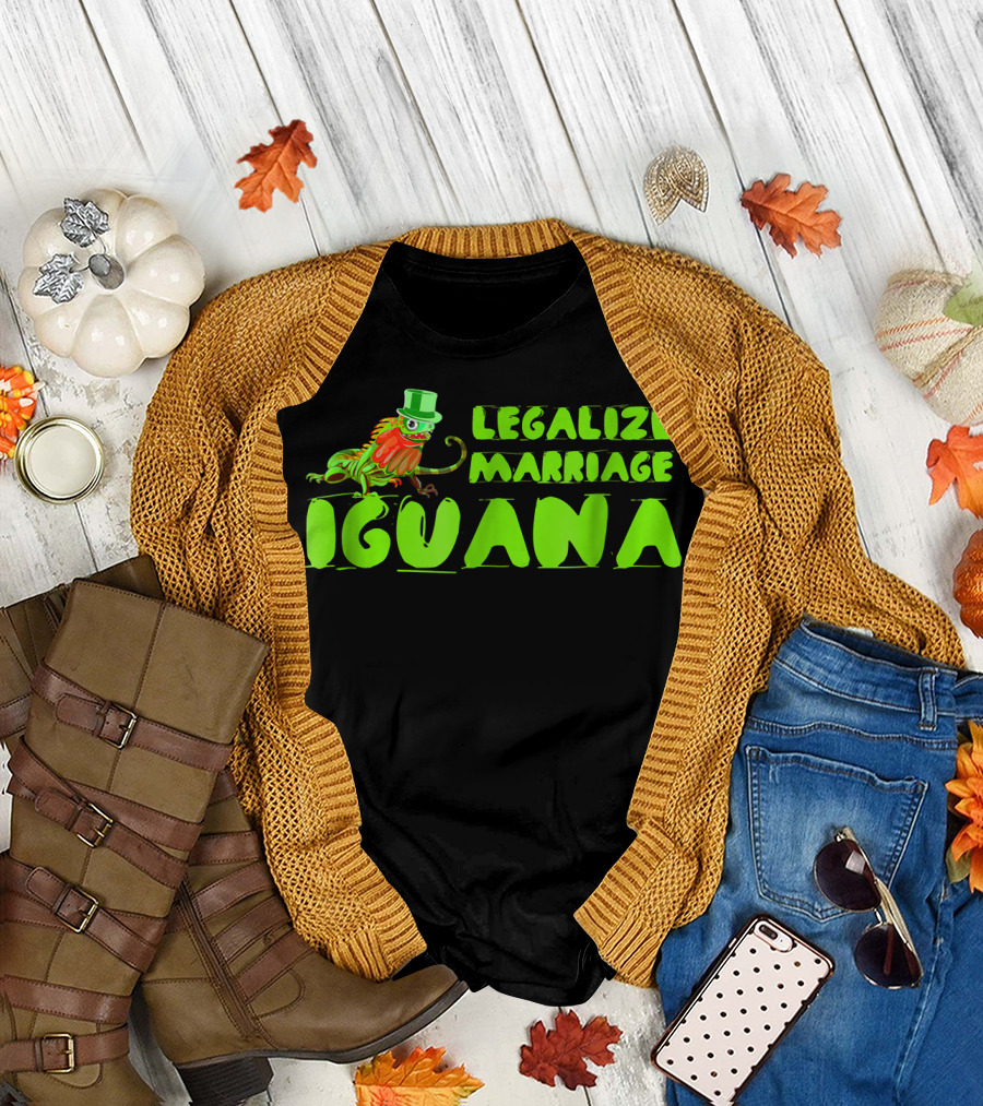 Legalize Marriage Iguana with Humorous Top Hat and Tie T-Shirt