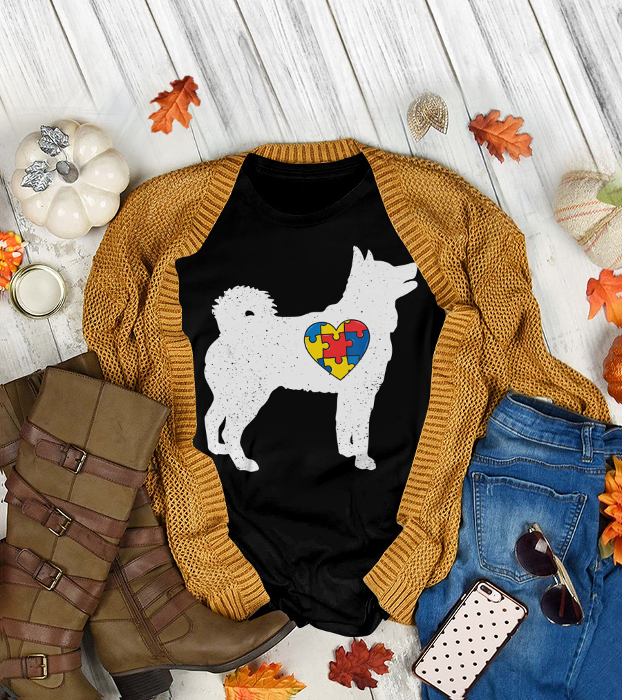 Husky Puzzle Piece Heart Autism Awareness Day T-Shirt