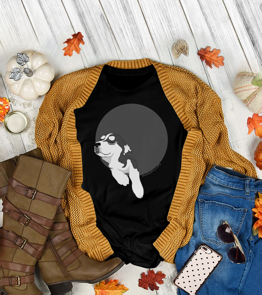 Siberian Husky Pup Dreams Moonlit Night T-Shirt