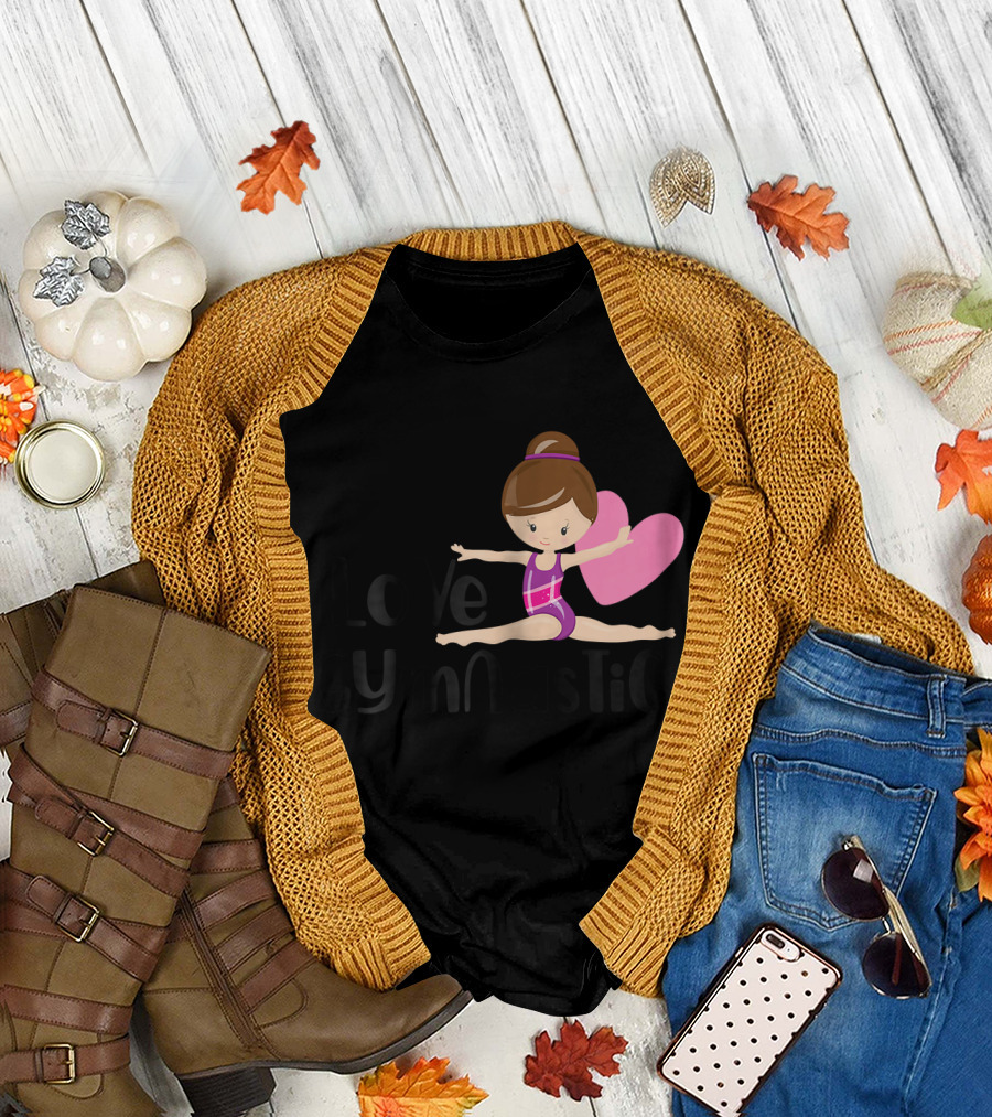 iLove Gymnastics Heart Pink Leotard Cartoon Girl T-Shirt