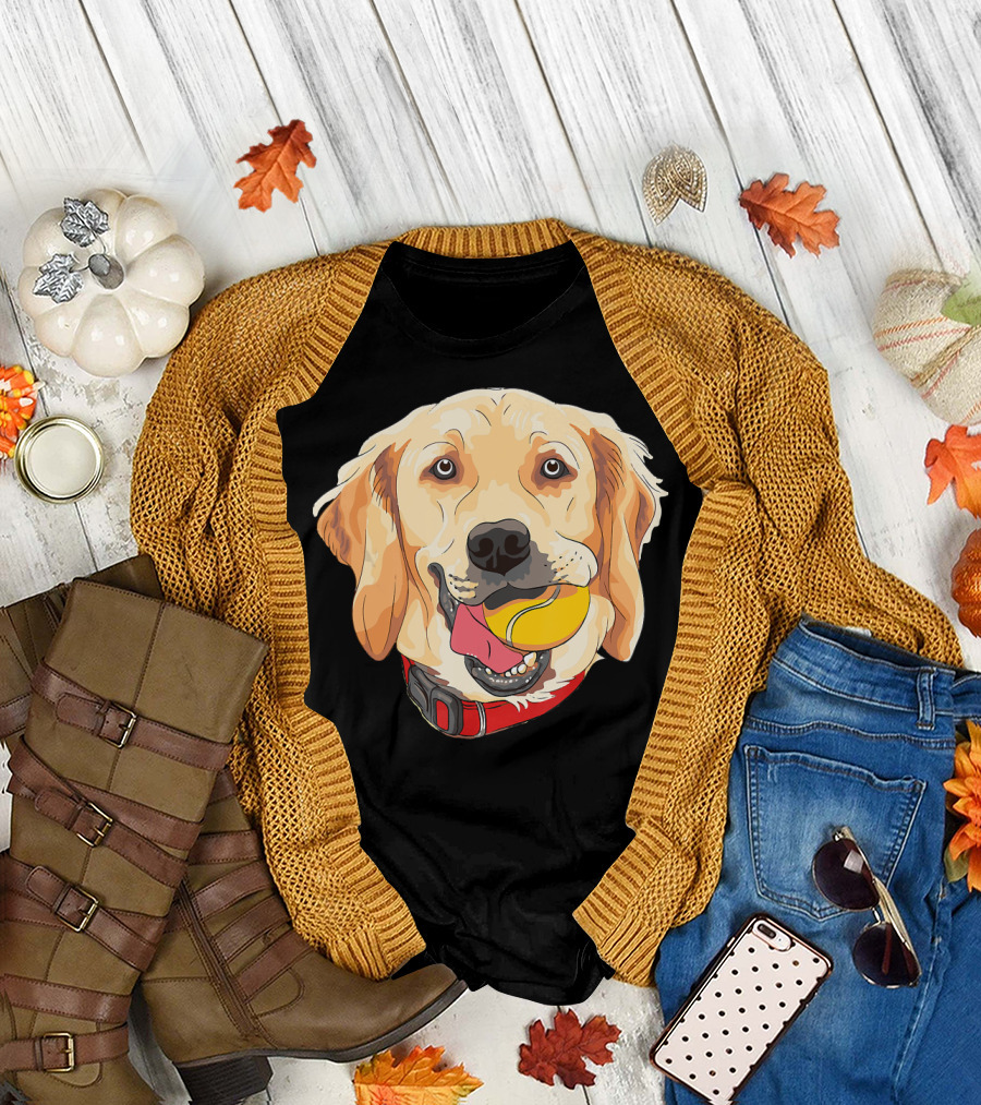 I Love My Golden Retriever Face with Tennis Ball on Collar T-Shirt