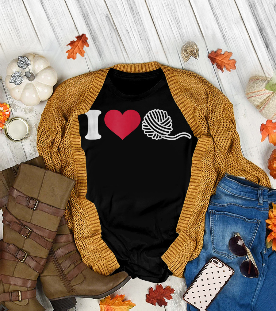 I Love Heart Yarn Wool Knitting T-Shirt