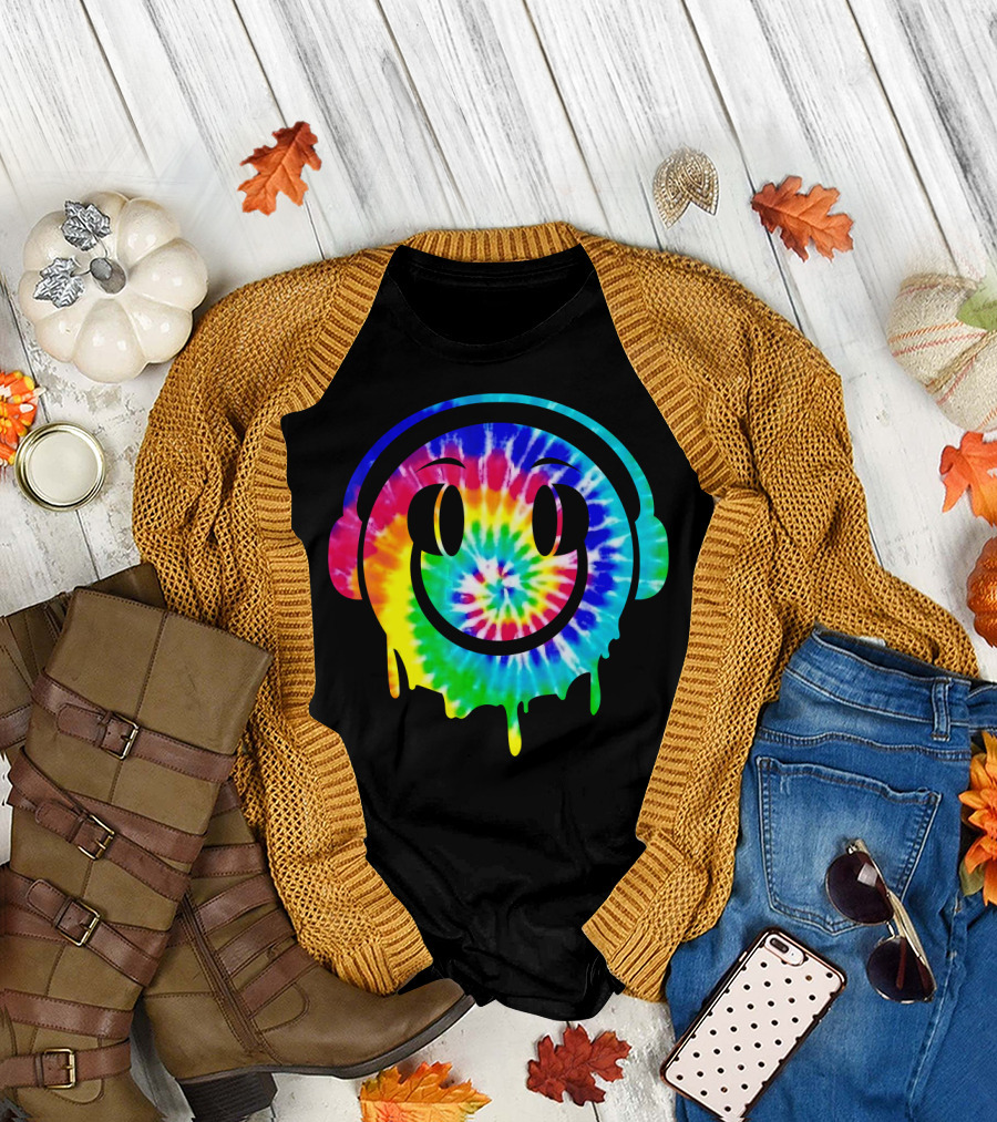 Tie Dye Melting Smiling Face Headphones T-Shirt