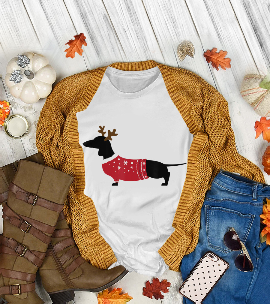 Ugly Christmas Wiener Dachshund Dog Reindeer T-Shirt