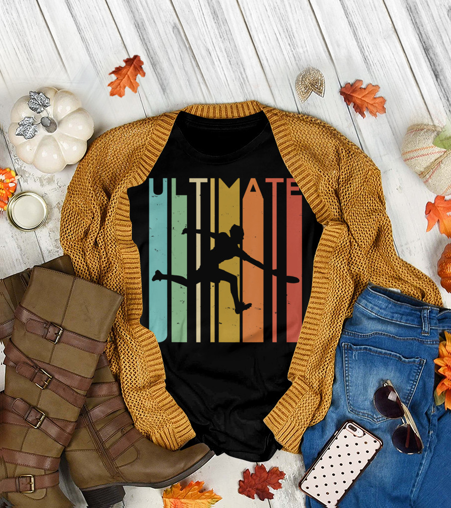 Ultimate Frisbee Retro Player Flying Silhouette Vintage Stripes T-Shirt