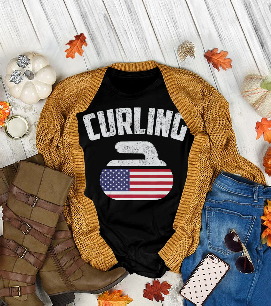USA Flag Curling Stone Red White and Blue T-Shirt