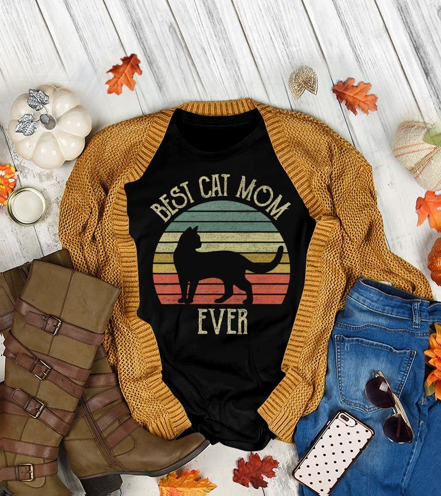 Vintage Best Cat Mom Ever Retro Cat Lovers Mother T-Shirt