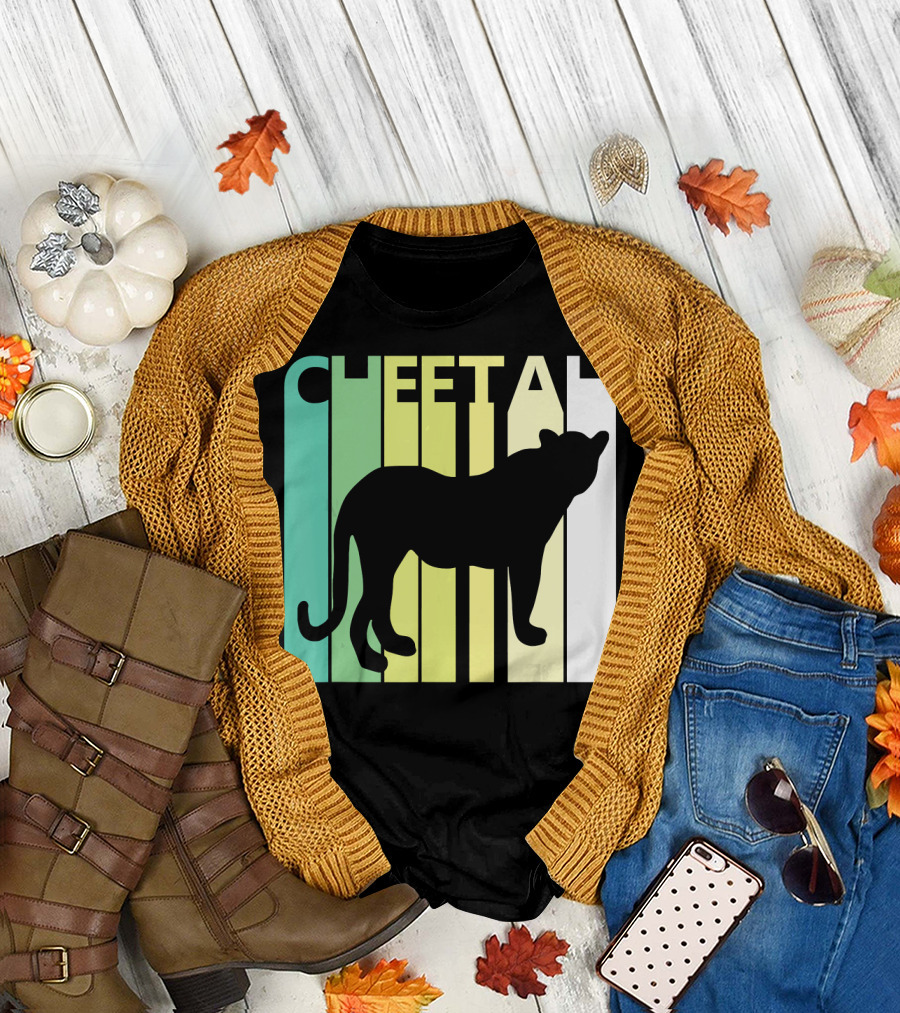 Cheetah Silhouette with Green Gradient Stripes Wild Animal T-Shirt