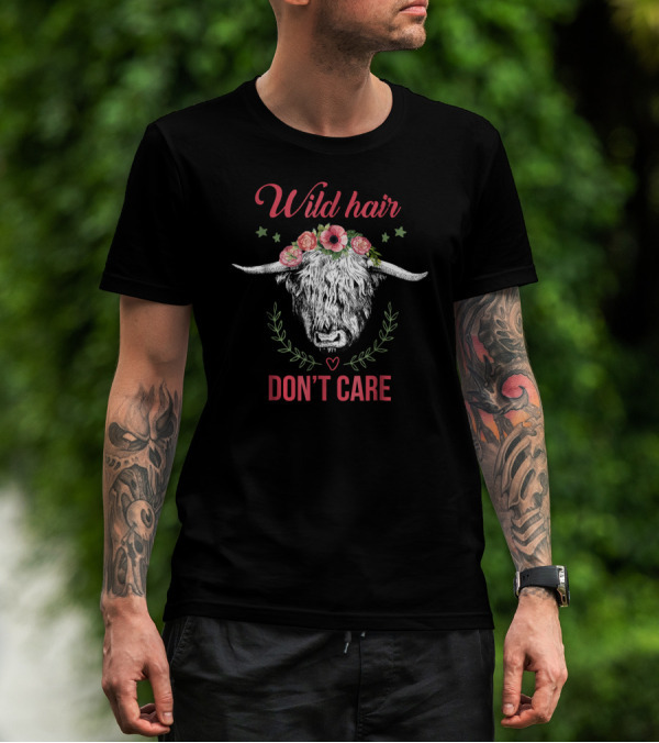 Wild Hair Don't Care Floral Scottish Highland Cow T-Shirt
