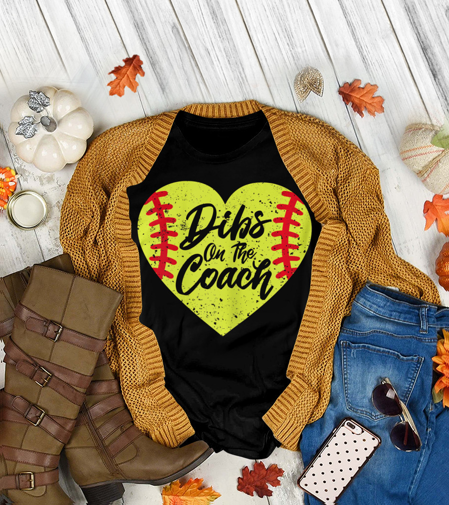 Dibs On The Coach Funny Softball Heart T-Shirt