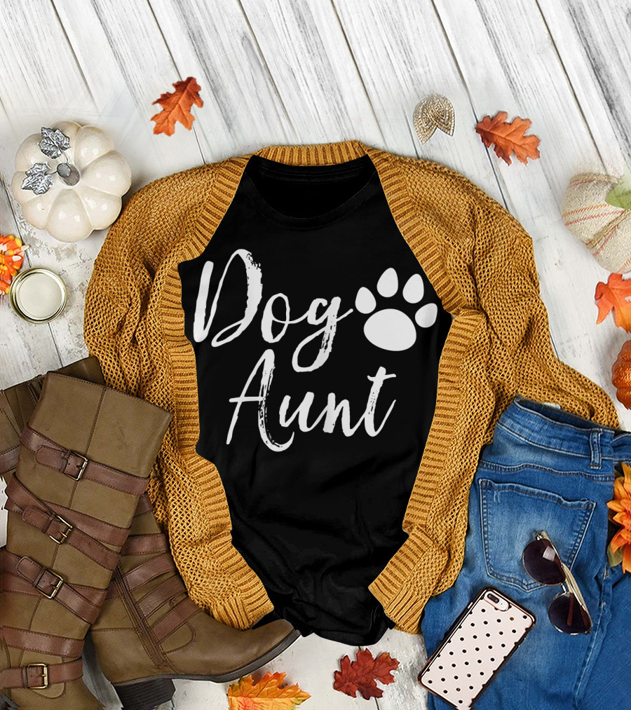 Dog Aunt Paw Print Funny Auntie T-Shirt