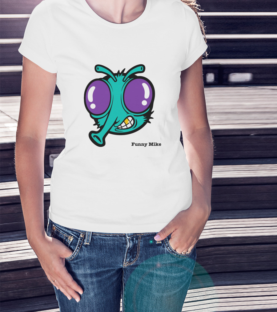 Funny Mike Alien Cartoon Face With Large Purple Eyes And Grinning Expression T-Shirt