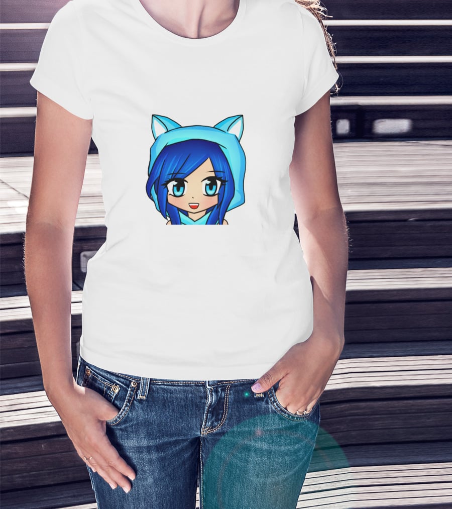 FunnehFunneh Blue-hooded Anime Character With Cat Ears T-Shirt