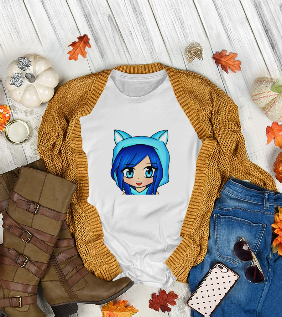 FunnehFunneh Blue-hooded Anime Character with Cat Ears T-Shirt
