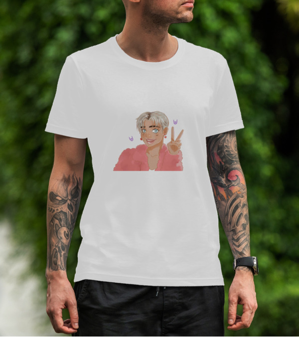 Brad Mondo Cartoon Peace Sign Character With Pastel Pink Jacket And Playful Expressions T-Shirt