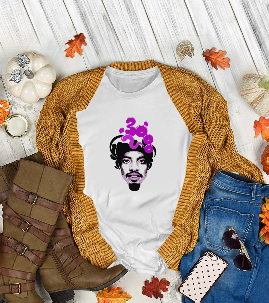 Andre 3000 Face Graphic with Purple Bubble Numbers T-Shirt